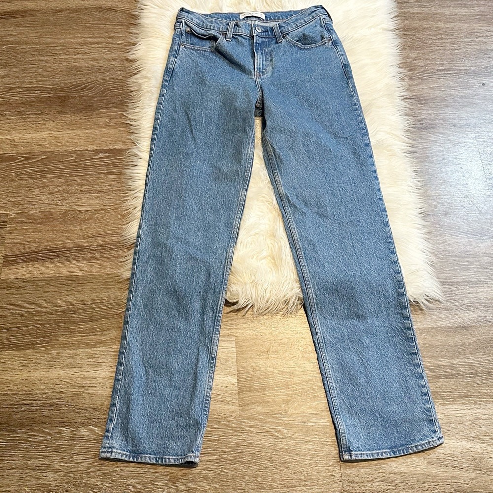Abercrombie & Fitch Womens 90s Straight Mid Rise Jeans Blue Denim Size 28 Long